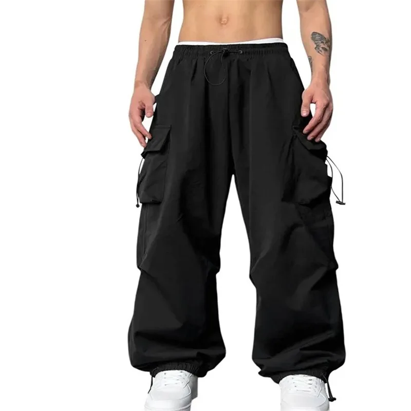 Мужские свободные спортивные и повседневные галстуки с несколькими карманами, однотонные рабочие брюки на шнурке