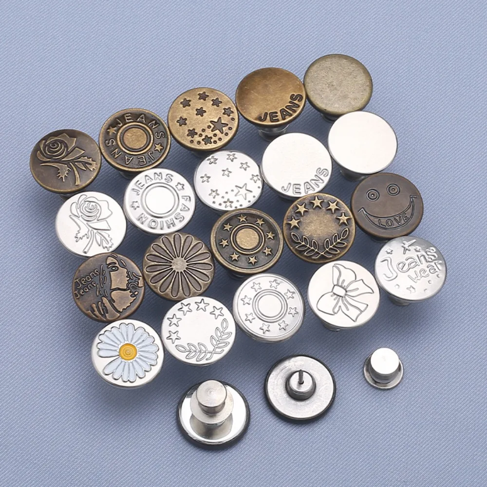 

5PCS No-Sew Jeans17mm Button Adjustable Waistband Removable Denim Snap Metal Fastener No Nailess Replacement Buttons