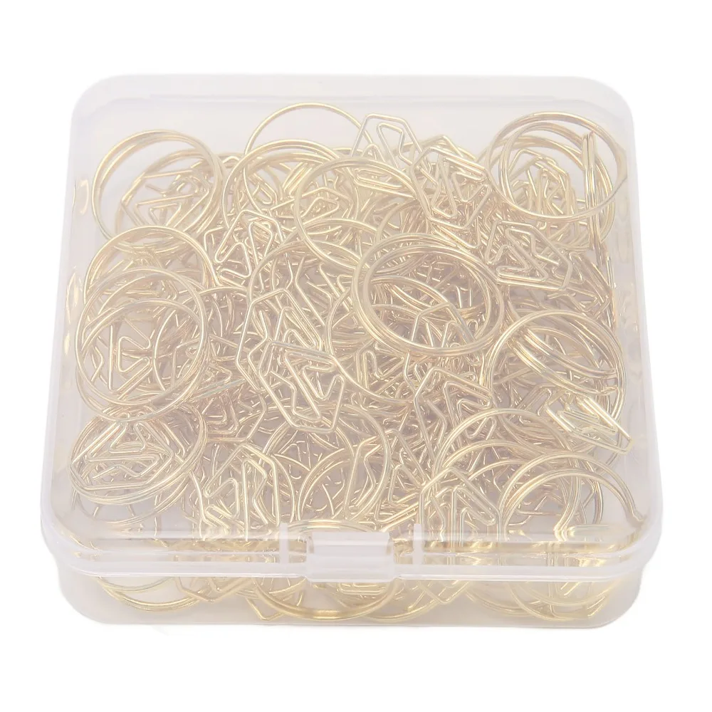 80Pcs Ring Shape Ring Shape Paper Clips Gold Electroplating Metal Cute Paper Clips with Storage Box Multifunction