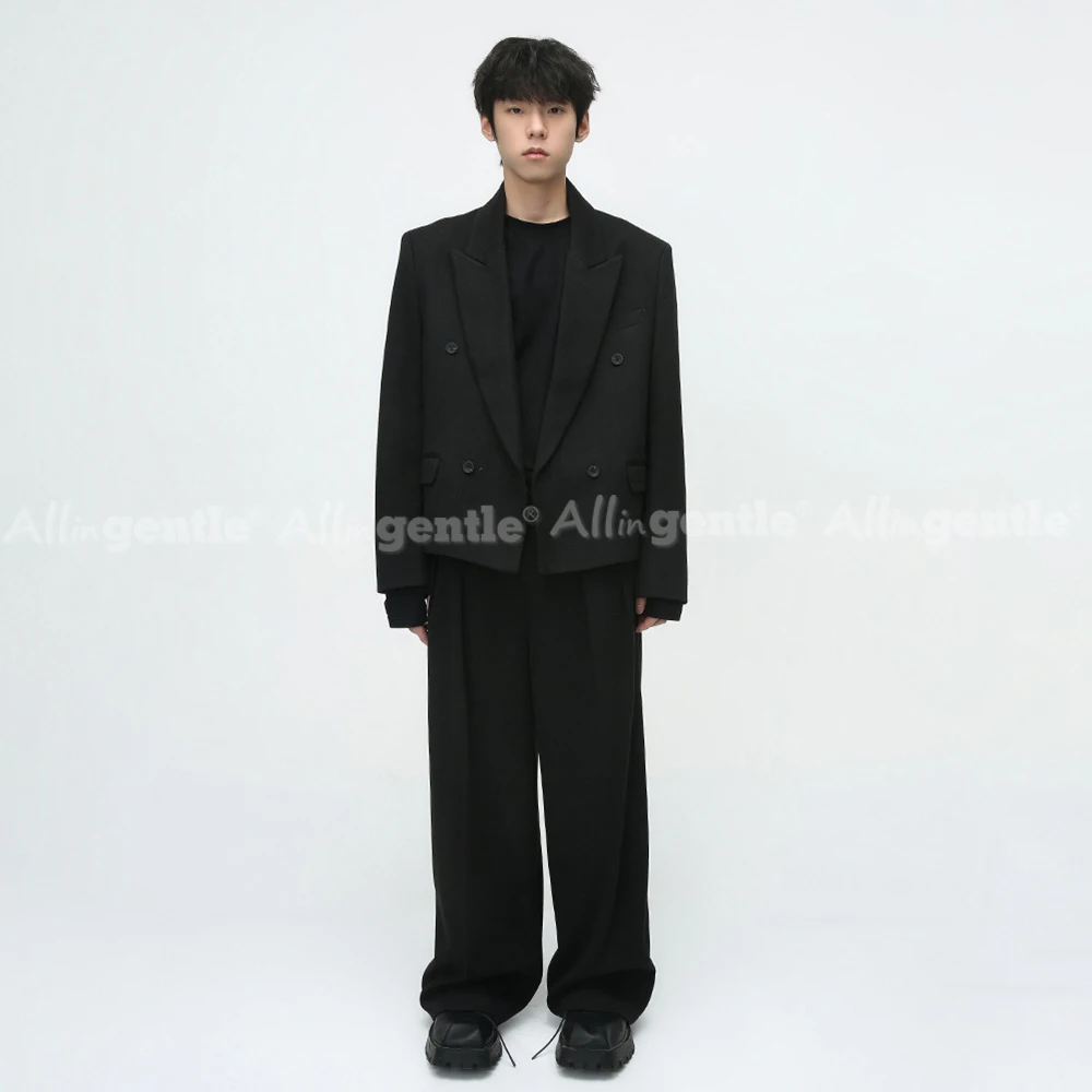 Street Style Mens 2 Piece Suit Loose Fit Double-Breasted Long Sleeve Casual Daily Outfits Set