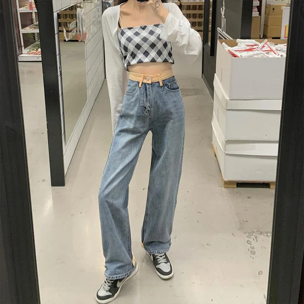 

Trousers High Waist Shot Pants for Women Straight Leg with Pockets Blue Womens Jeans Medium 2024 Fashion Grunge Y2k Size X Larg