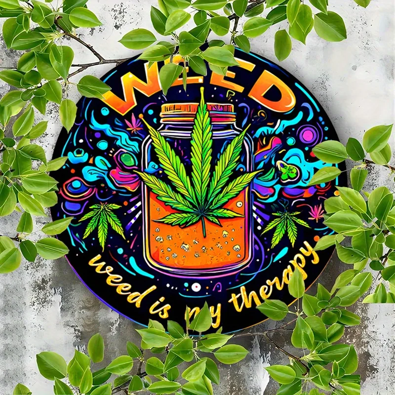 1 علامة قصدير معدنية من الألومنيوم مخدر ، علامة ألومنيوم مستديرة على شكل قنب ، علامة ألومنيوم مستديرة ملونة-فن جدار معدني مريح #6