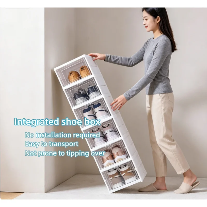 

Household 6 Tier Foldable Clear Shoe Box Stackable Dustproof Sneaker Storage Case Home Cabinet Shoes Organizer Holder
