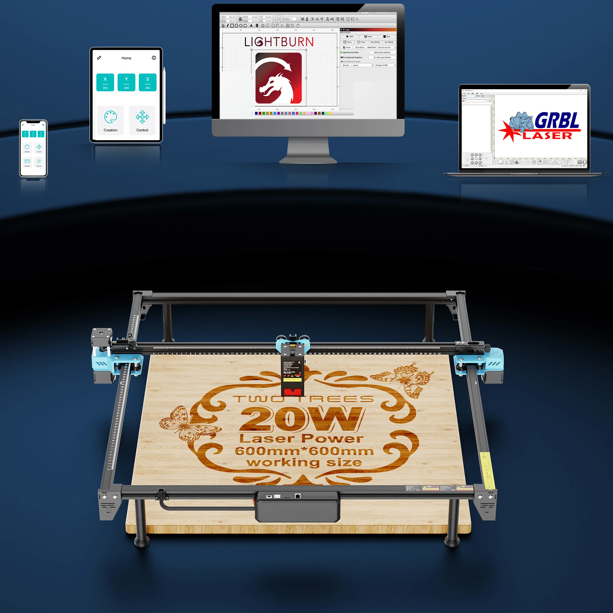 TWOTREES TTS-20 Max 20W Laser Engraver Machine for Wood Metal Acrylic High Precision CNC Cutter Tools with WiFi APP USB Control