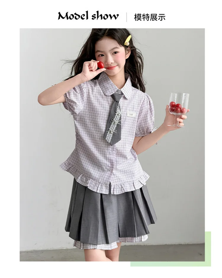 2026 New Teenage Preppy Style  Clothing Suits,  Baby Girls Fashion 2 Piece Sets,  Blouse +  Skirts  5 -12 T