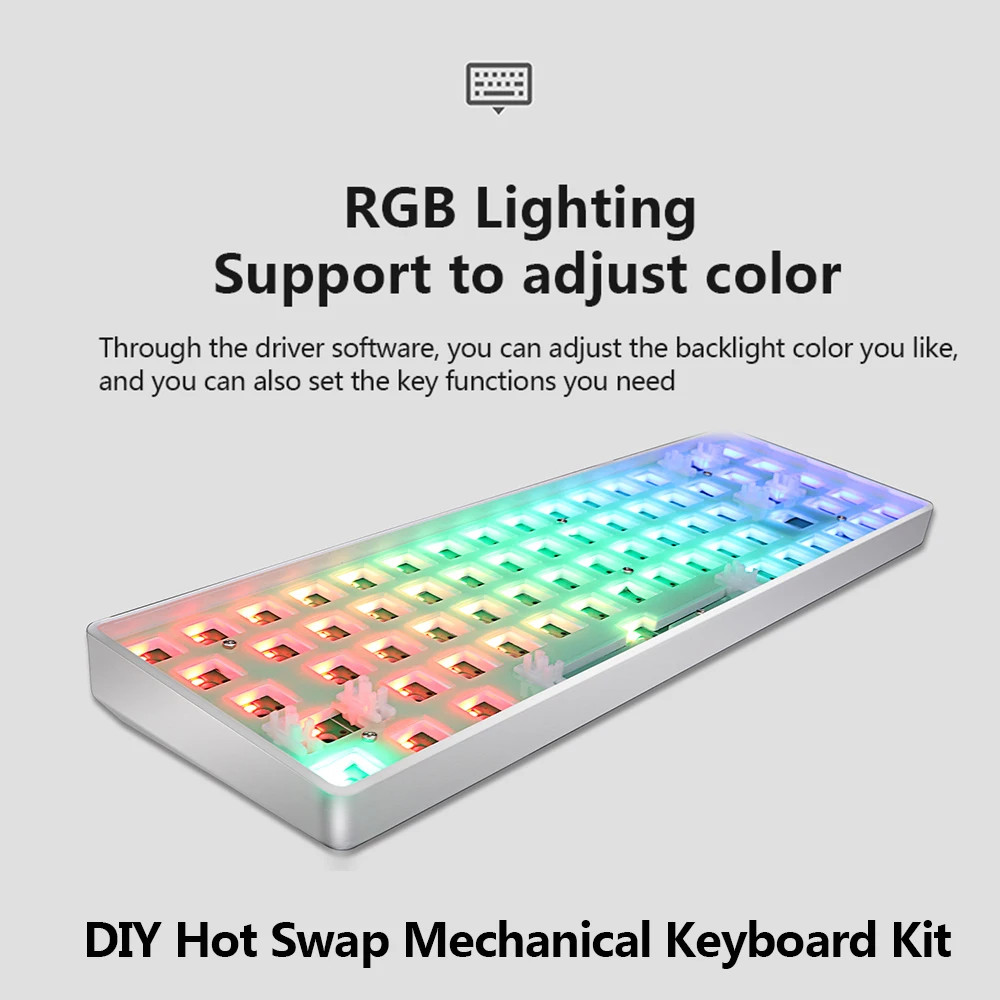 GKS68 Hot Swap Customized RGB Mechanical Keyboard Kit 2.4Ghz Wireless Bluetooth 3 Mode Support DIY Lights Toning Keyboard Kit