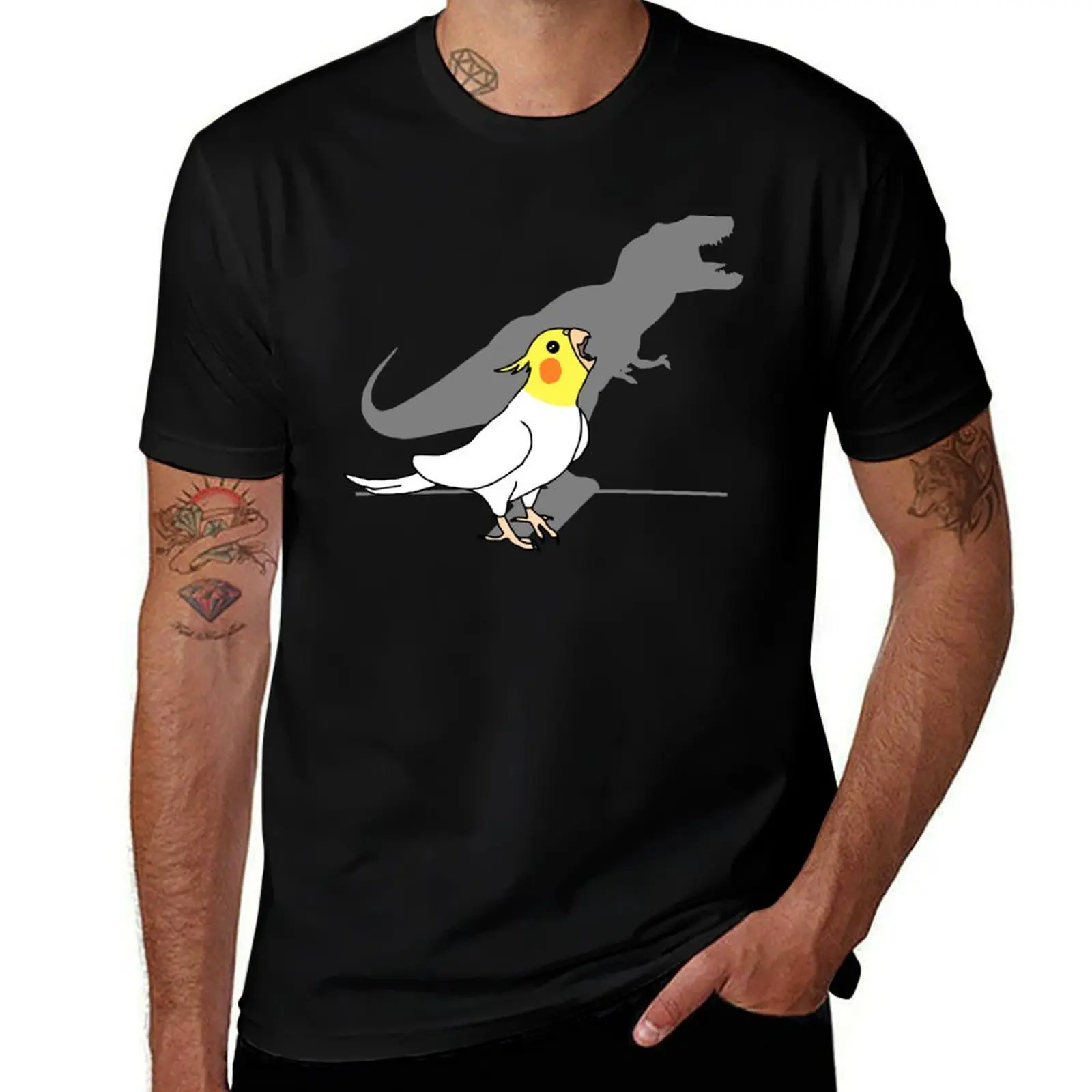 

t-rex dinosaur shadow - white yellow cockatiel T-Shirt tops oversizeds baggy shirts graphic shirts mens graphic t-shirts anime