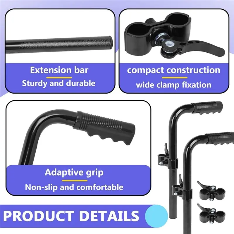 AA20-2PCS Wheelchair Handle Extender For Wheelchair, Rallator & Strollerwith 4 Heavy Duty Clamps, Wheel Chair Accessories