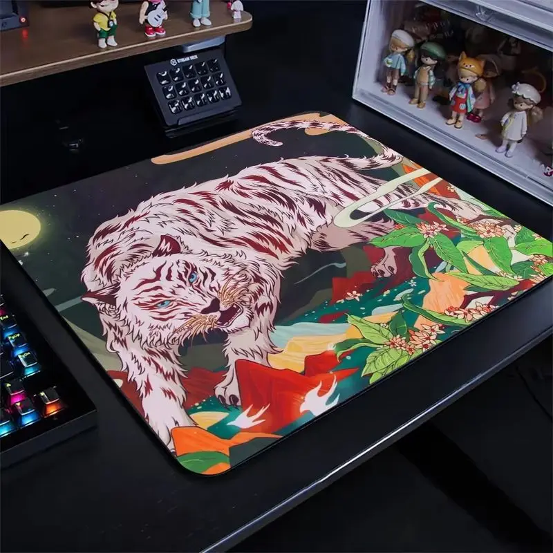 VIKAMA Myth White Tiger Mousepad Traditional Chinese Landscape Non Slip Desk Mat Laptop Gaming Office Decor For Teen Male