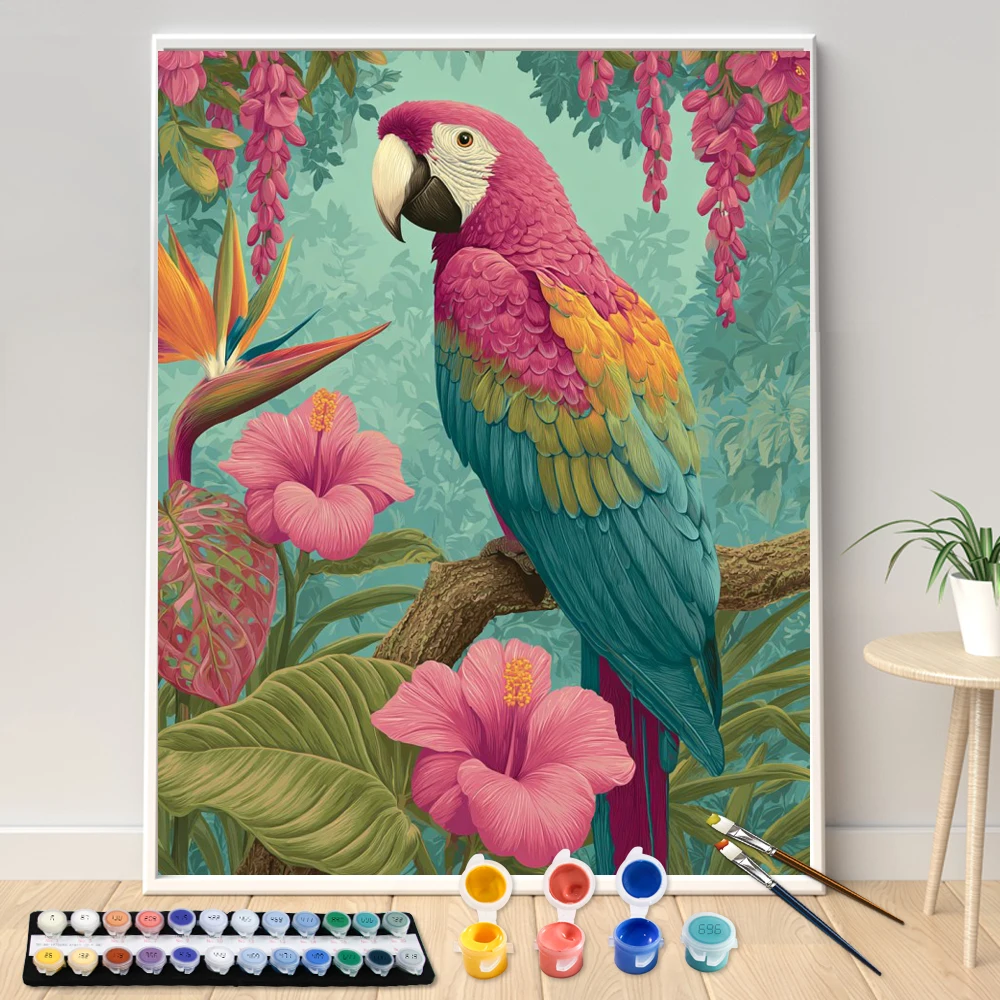 Digital Acrylic Painting Kit DIY Pink parrot Art Canvas Hand Painted Home Decor Personalized Surprise Gift