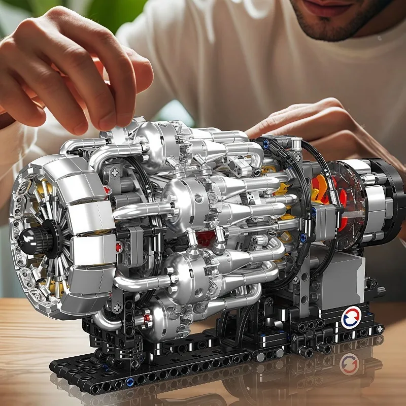 1:14 Scale Turbofan Engine Building Bricks Set DIY Mechanical Assembly Model with Rotating Fan Educational Toy for Kids Adults