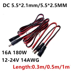 2.1 x 5.5mm 5.5*2.5MM 14AWG DC Male Female Power Pigtail Cable Connector Wire 180W 16A DC Power Barrel Connectors 30CM