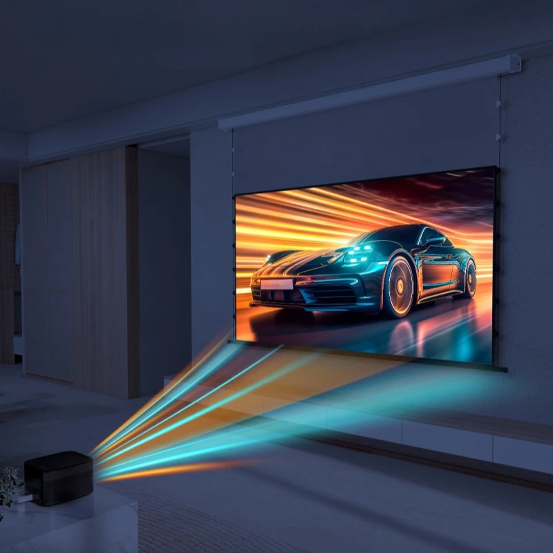 4K 8K Brightening Photonic White Intelligent Electric Semi Hidden Embedded Ceiling Projector Screen Wall Hanging Projection