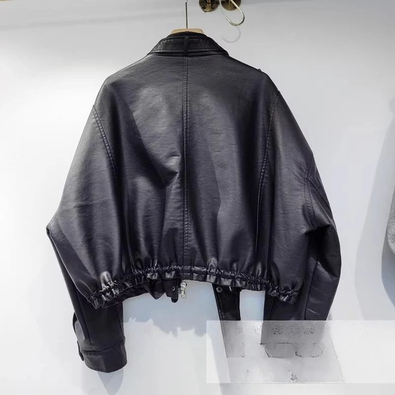 Black Leather Jacket Women's Autumn and Winter New Cotton Super Fire Cool Sa High-end Locomotive Jacket European Popular Coat