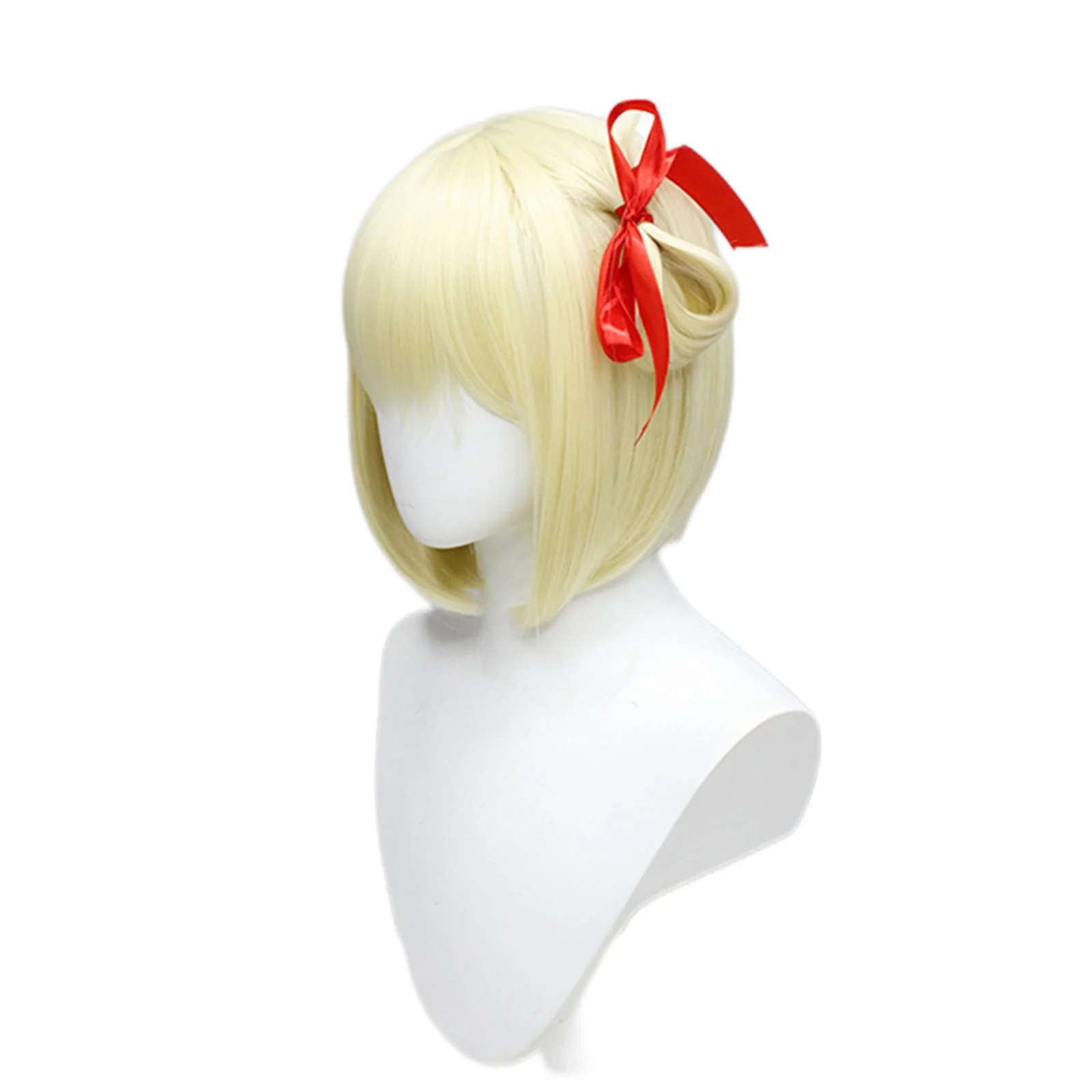 Anime Lycoris Recoil for Nishikigi Chisato Halloween Cosplay Hair High Temperature Resistant Light Golden Bobo Hairpiece Wig Cap