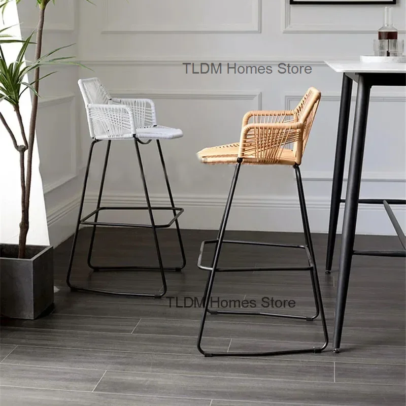 Nordic Bar Stools Creative Rattan Bar Chair Rattan Chair Back Armchair Outdoor Balcony Chair Iron Modern Minimalist Bar Stool Jj