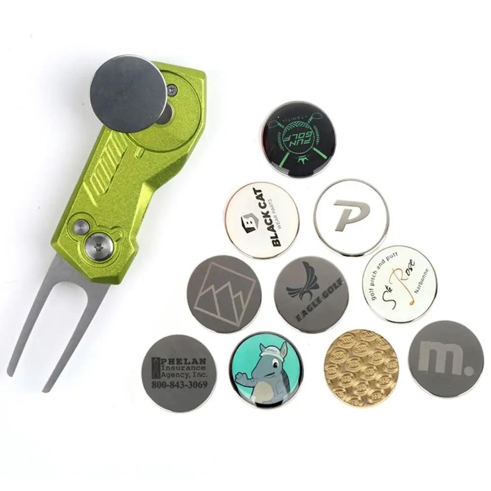 Switchblade Golf Divot Repair Tool Aluminum Alloy Button Golf Green Fork Ball Marker Foldable Mini Golf Divot Tools