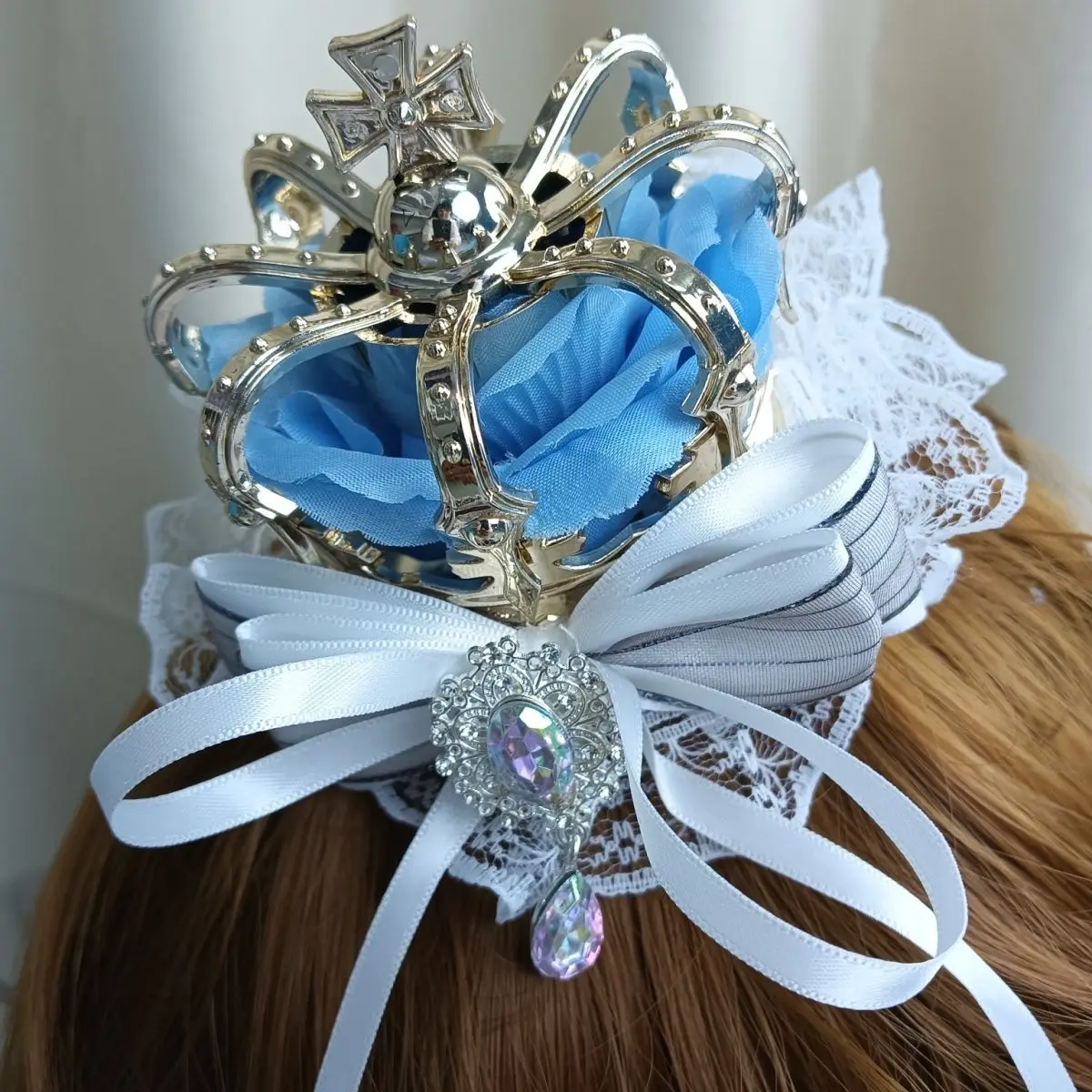 

Корона с крестом розы в стиле Лолиты для девочек с бантом и лентой, заколка для волос, вечерние головные уборы