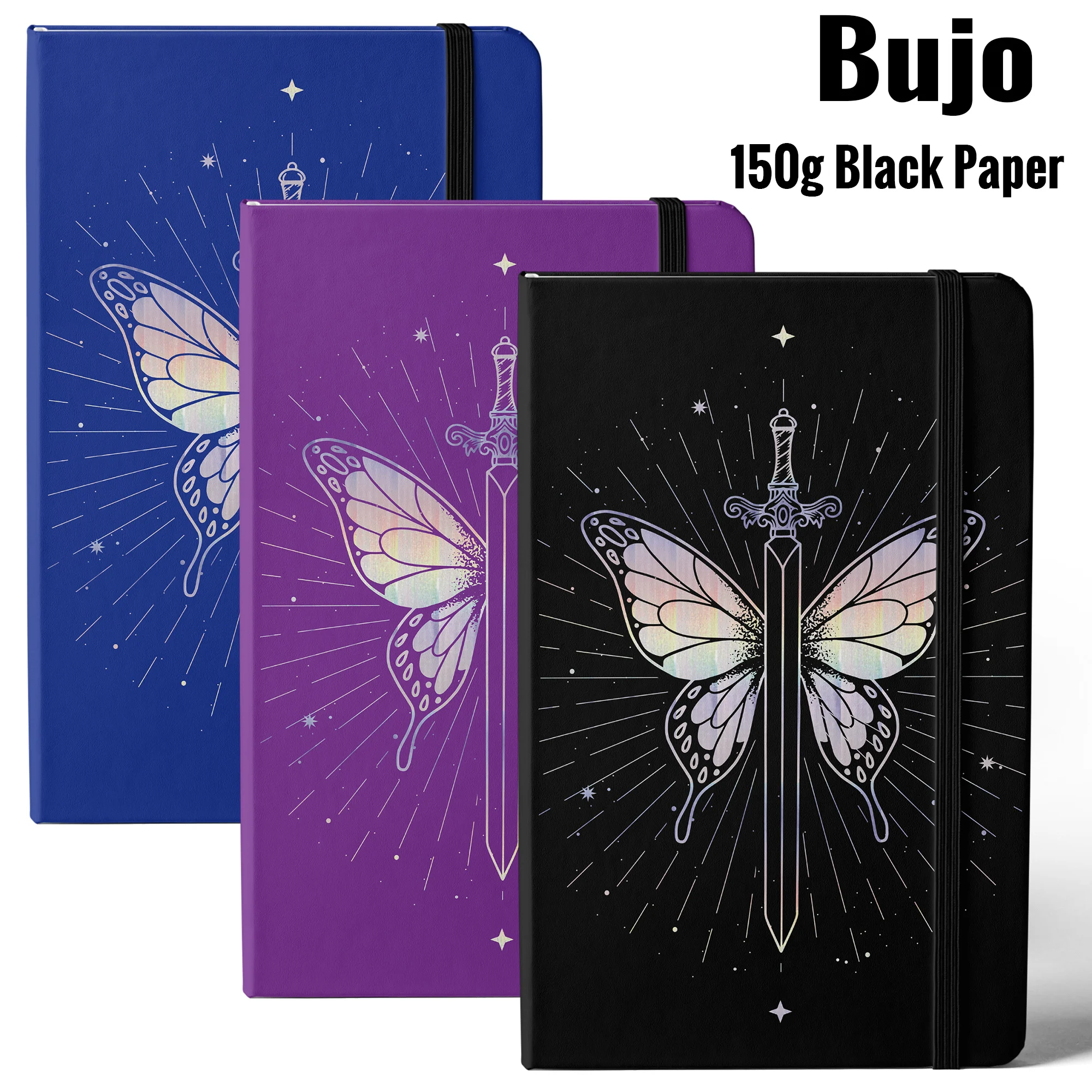 BUKE-Cuaderno de bocetos con puntos de balas de papel negro, 150GSM, tapa dura de cuero PU, tamaño A5, 160 páginas, 5x5mm, DOT-GRID
