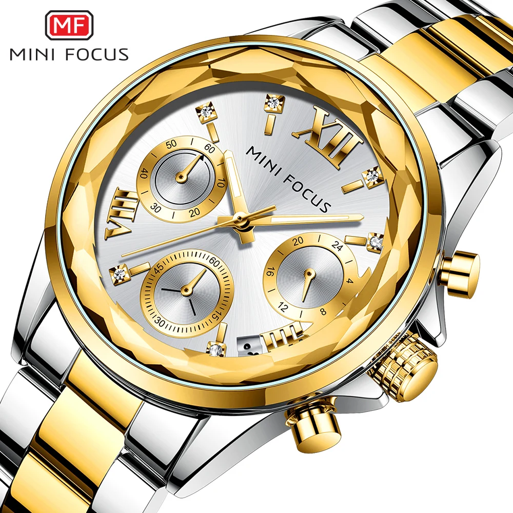 

MINI FOCUS Luxury Brand Ladies Watch for Women Waterproof Complete Calendar Stainless Steel Chronograph Quartz Lady Wristwatches