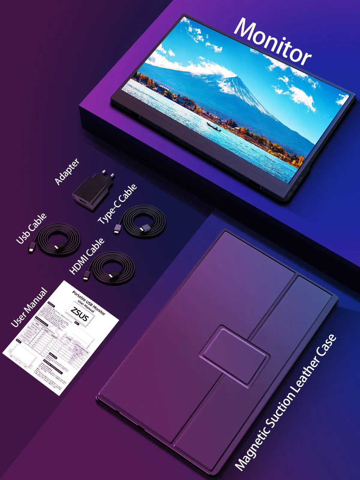 ZSUS 15,6-calowy przenośny monitor z ekranem dotykowym 1920 * 1080 HDR Niskie niebieskie światło dla XBox PS4/5 Switch Loptop Telefon komórkowy