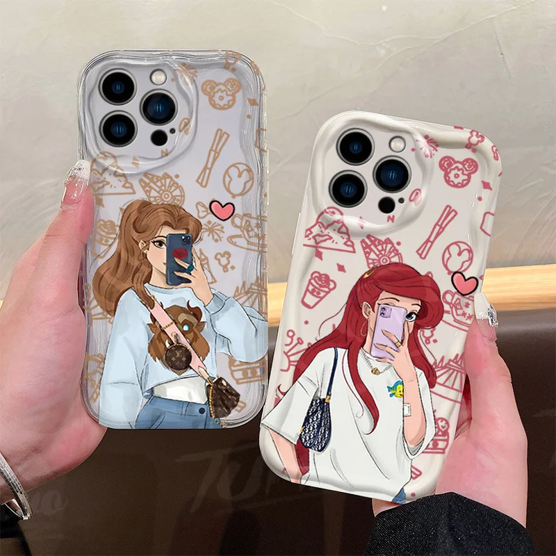 Disney Princess Ariel 3D Wave TPU Case For iPhone 15 14 13 12 11 Pro Max X XR XS 8 7 6 6S Plus SE 2020 Soft Silicone Cover Capa