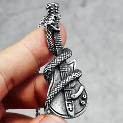 Snake Guitar Necklace Stainless Steel Heavy Metal Band Pendant Punk Rock Men Chain Hip Hop for Boyfriend Jewelry Gift Wholesale