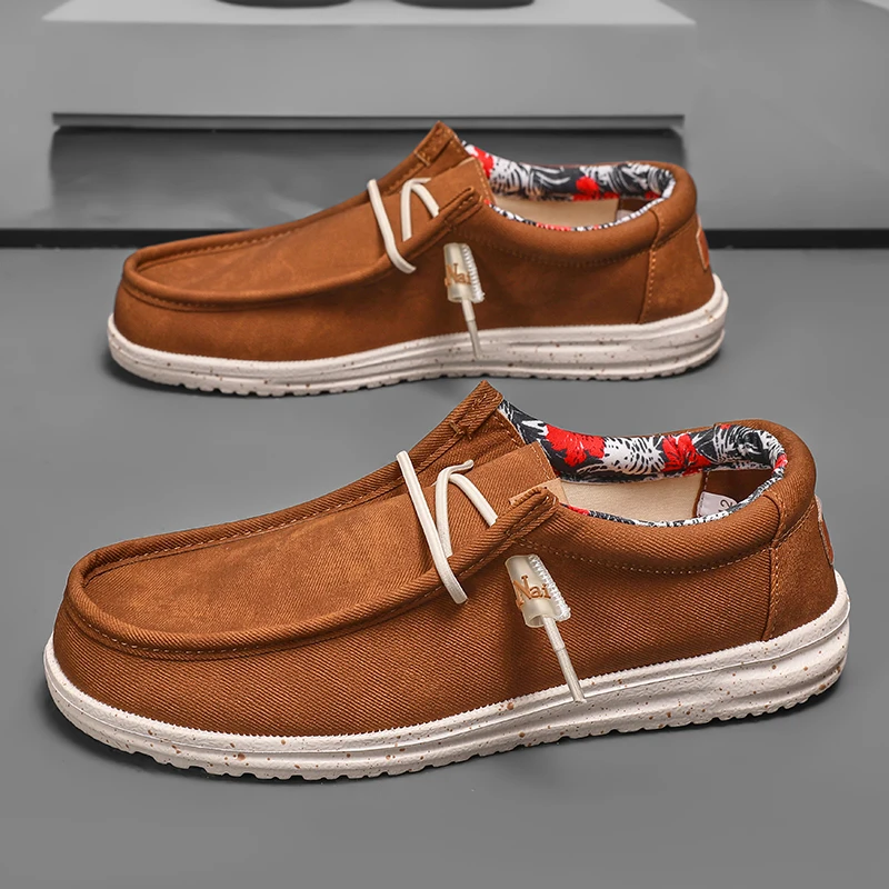 

Летняя мужская повседневная обувь цвета хаки, большие размеры 40–48, дышащие легкие мужские лоферы, удобная обувь без шнуровки для вождения, мужская парусиновая обувь