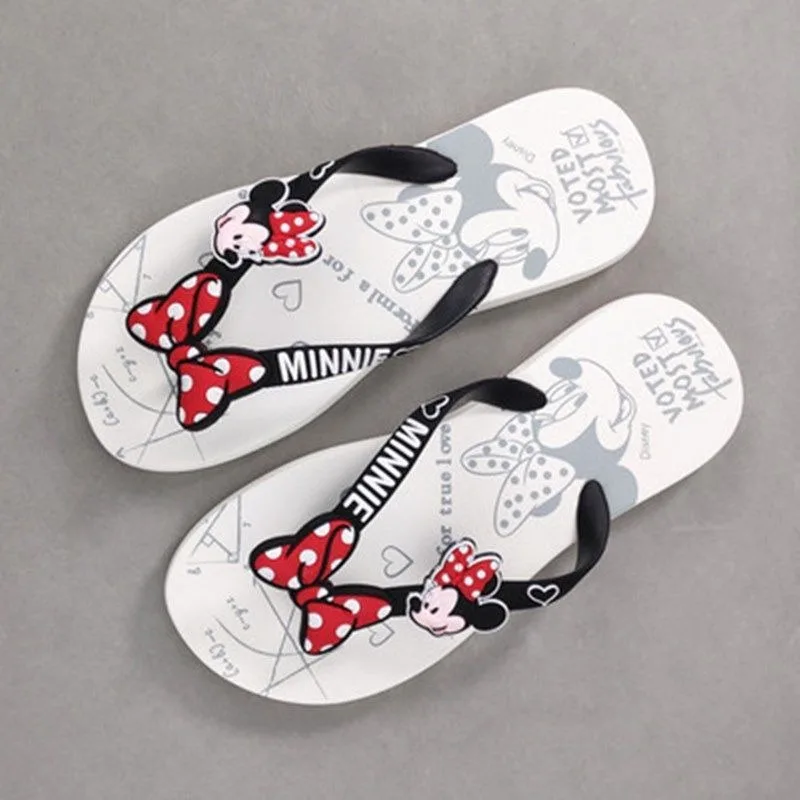 Disney Kawaii Mickey Minnie Flip Flop Kawaii Seaside Slippers Beach Outerwear Non-Slip Girls Slippers Clip Toes Outer Wear Gift