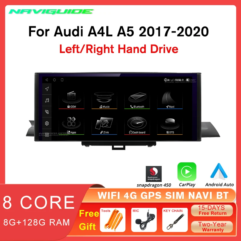 

NAVIGUIDE 10.25''Android 12 Car Radio For Audi A4L A5 LHD 2017-2020 RHD Carplay Multimedia Player Stereo Navigation Head Unit