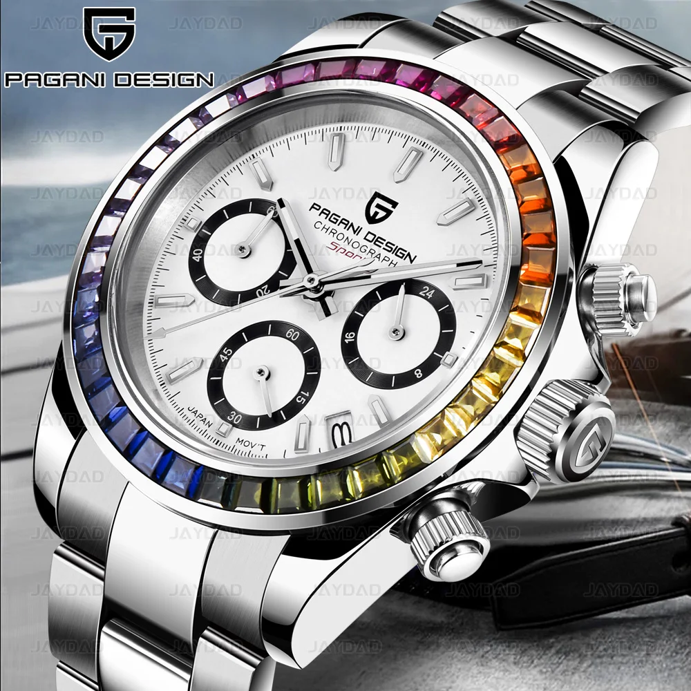 

PAGANI DESIGN новые мужские кварцевые наручные часы с керамическим безелем, роскошные хронографы с сапфировым стеклом, водонепроницаемые мужские часы из нержавеющей стали 100 м