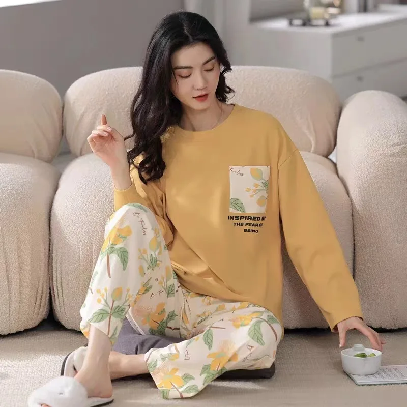 Big Size Pajamas Set Long-Sleeved Long Trousers Student Nightwear Two-Piece Autumn and Winter Cute Cartoon Bear Women Sleepwear