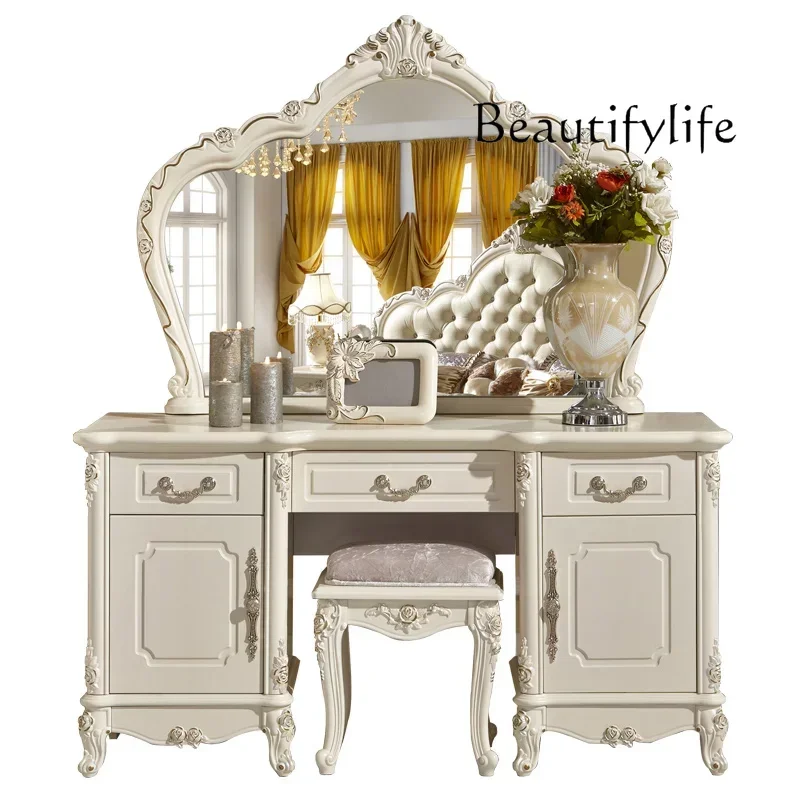 

European Luxury Vanity Table Girls Wooden White Tall Vanity Table Makeup Nordic Penteadeira De Maquiagem Bedroom Furniture