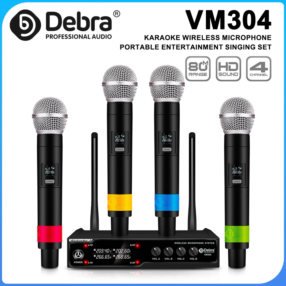 IKGE VM304 Audio 4-channel wireless microphone system, handheld microphone, range 80m, suitable for conferences, hosting