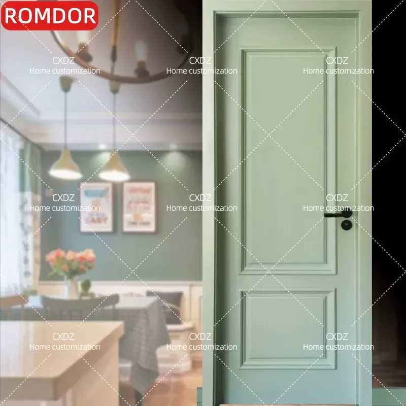 Fresh Bean Green Solid Wood Composite Baking Paint Casement Door for Kitchen Bathroom Home Interior Multi Layer Wooden Door