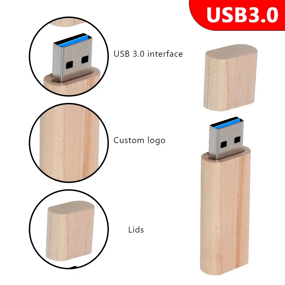 30 TEILE/LOS Holzkiste USB 3.0 Flash-Laufwerke 128 GB Kostenloses individuelles Logo Pen Drive 64 GB Hochgeschwindigkeitsübertragung Memory Stick 32 GB 16 GB