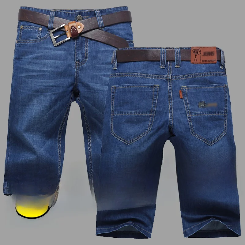 

Летние тонкие джинсовые шорты мужские прямые свободные повседневные из хлопка и полиэстера, молодежные модные джинсы с прямыми штанинами