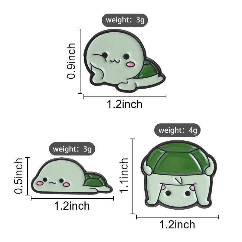 Adorable Green Turtle Enamel Pins Cartoon Cute Tortoise Brooches Funny Kawaii Lapel Badges Chubby Animals Jewelry Gift