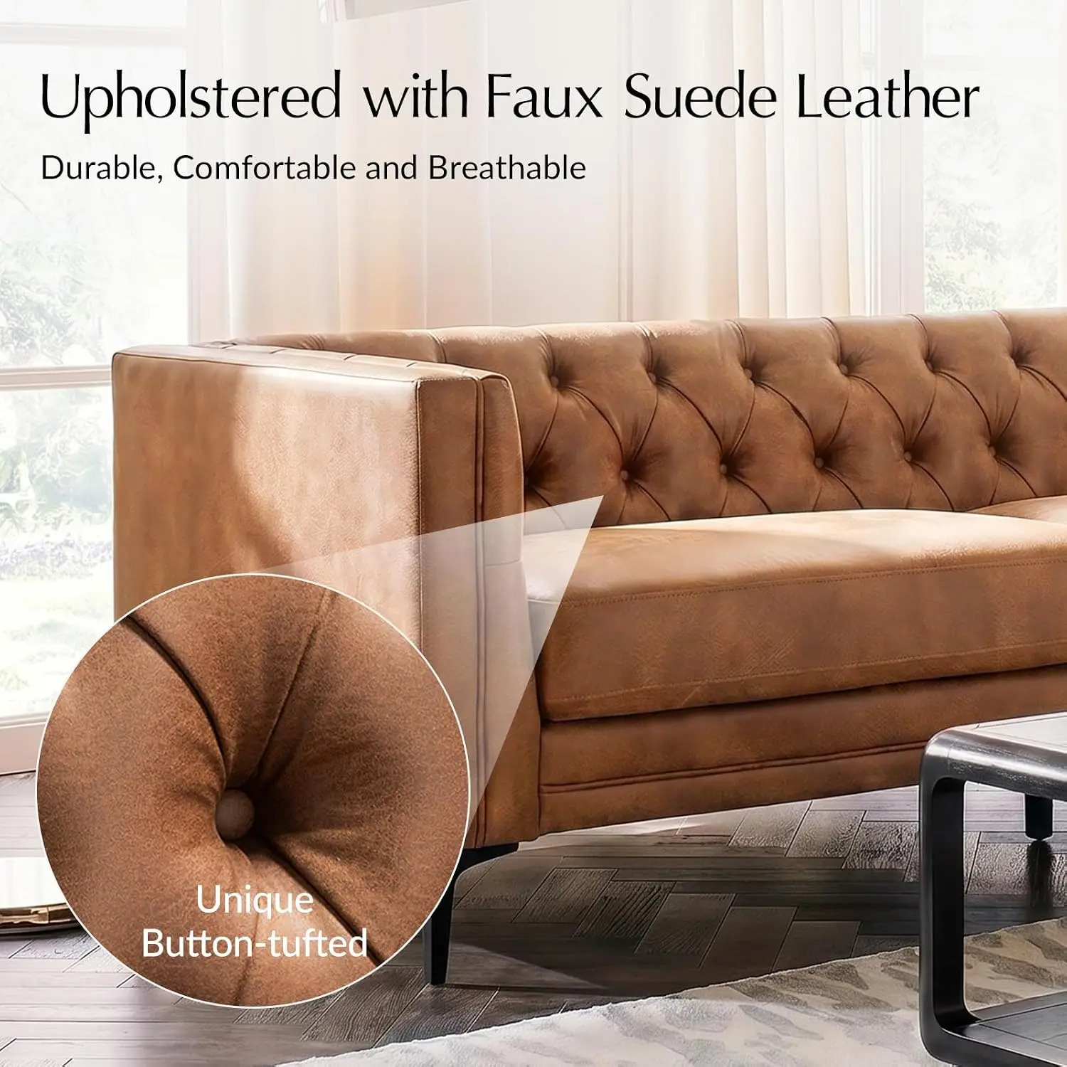 Mid Century Modern 3 Seater Faux Leather Sofa, 84