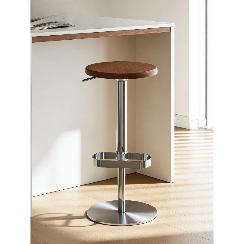Bar chair solid wood rotatable lifting retro home high island chair, light luxury and high-end sense