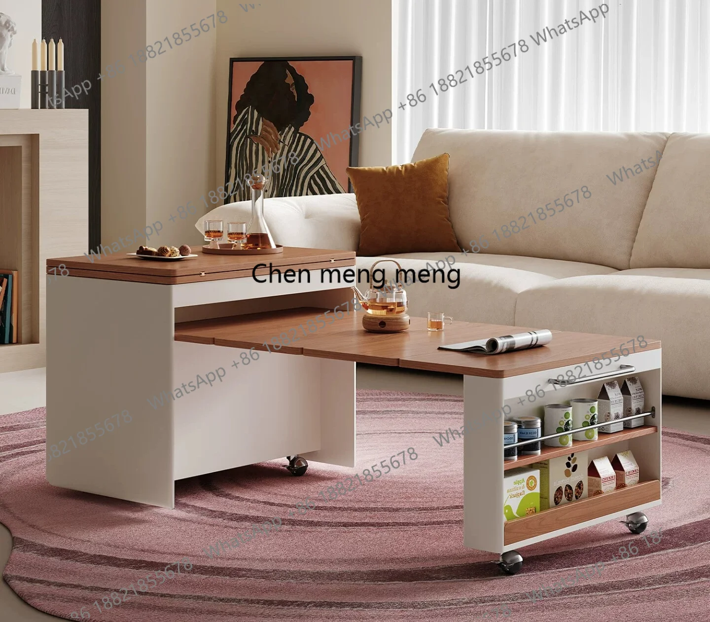 Movable coffee table household retractable folding coffee table  two-in-one dual-purpose tea table