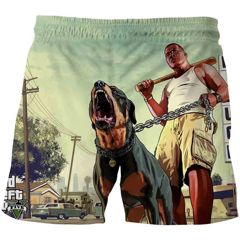 GTA5 Grand Theft Auto game 3D printing shorts men's summer Hawaii beach vacation shorts fashion loose quick-drying sports shorts