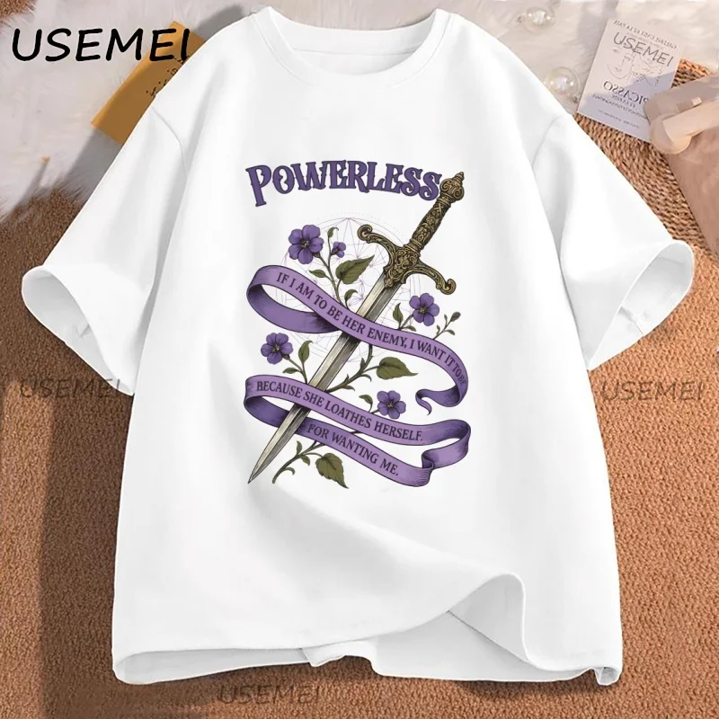 

Vintage Powerless T-shirt Women Men Casual Cotton Short Sleeve Bookish Romantasy Bookish Tshirt Streetwear Graphic Tees