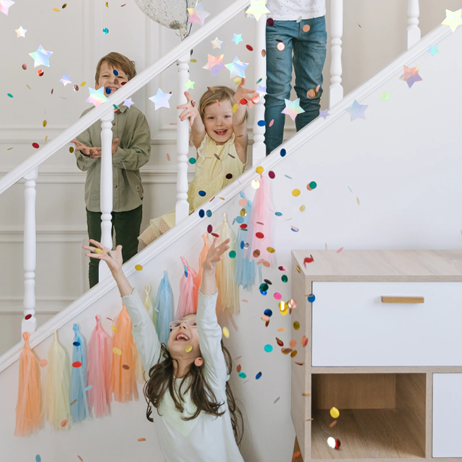 

1Set Iridescent Star Banner Decorative Hanging Garland Birthday Party Wedding Supplies Festival Decoration Star Banner