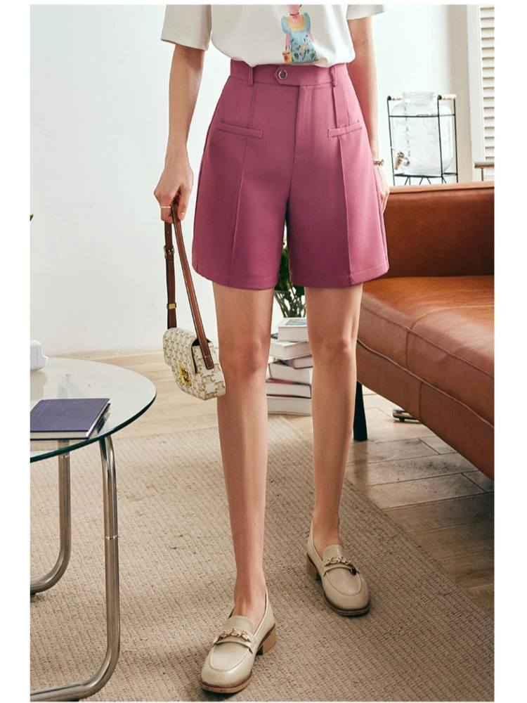 OLrain Donna Estate Pantaloncini su misura Francese 2025 Pieghe moda Donna Pantaloni corti Lady Vita alta Pantaloncini a gamba dritta O23XK80592