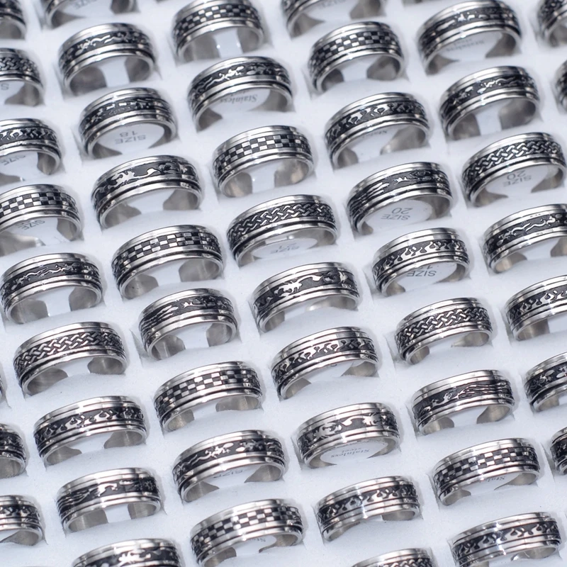 Bulk Lots 30/50 Multi-style Fashion Stainless Rotating Rings For Men Women Charm Personality Gifts Jewelry Accessories No Fade