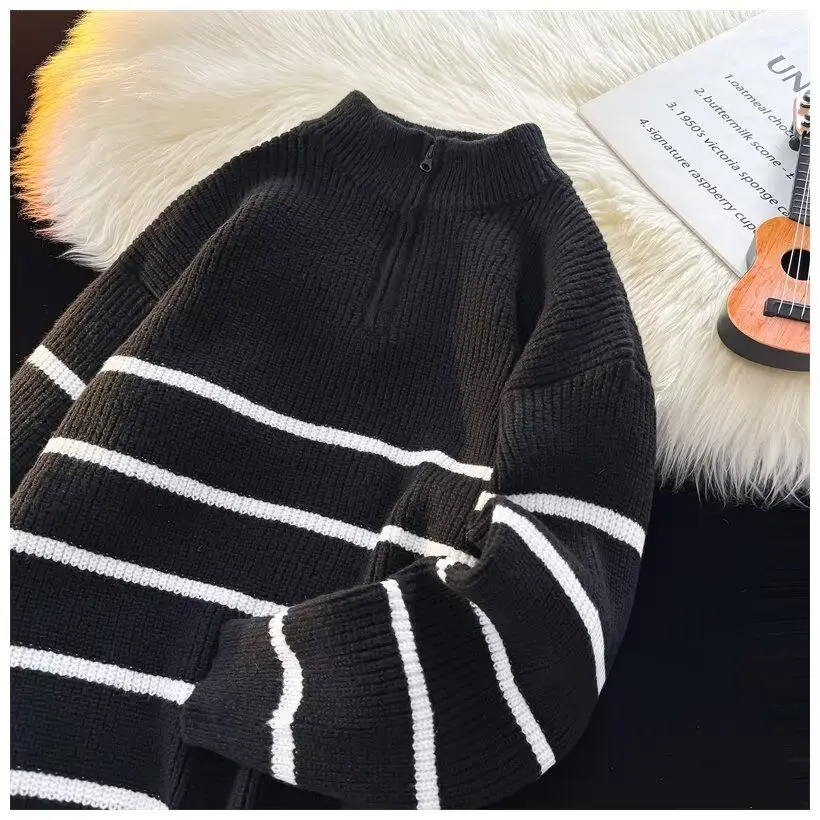 

Мужской вязаный свитер на молнии Ne, повседневный осенне-зимний полосатый базовый свитер, гонконгский модный вязаный топ