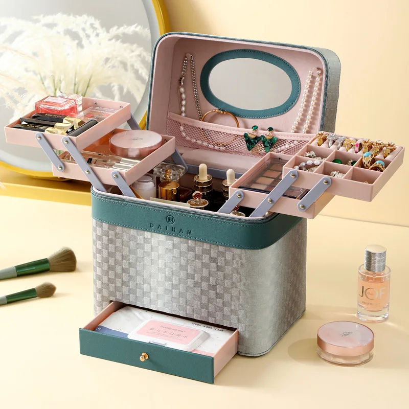 Cosmetic Skincare Organizer Easy to Carry Large Capacity Travel with Mesh Multi-layer Cosmetic Case