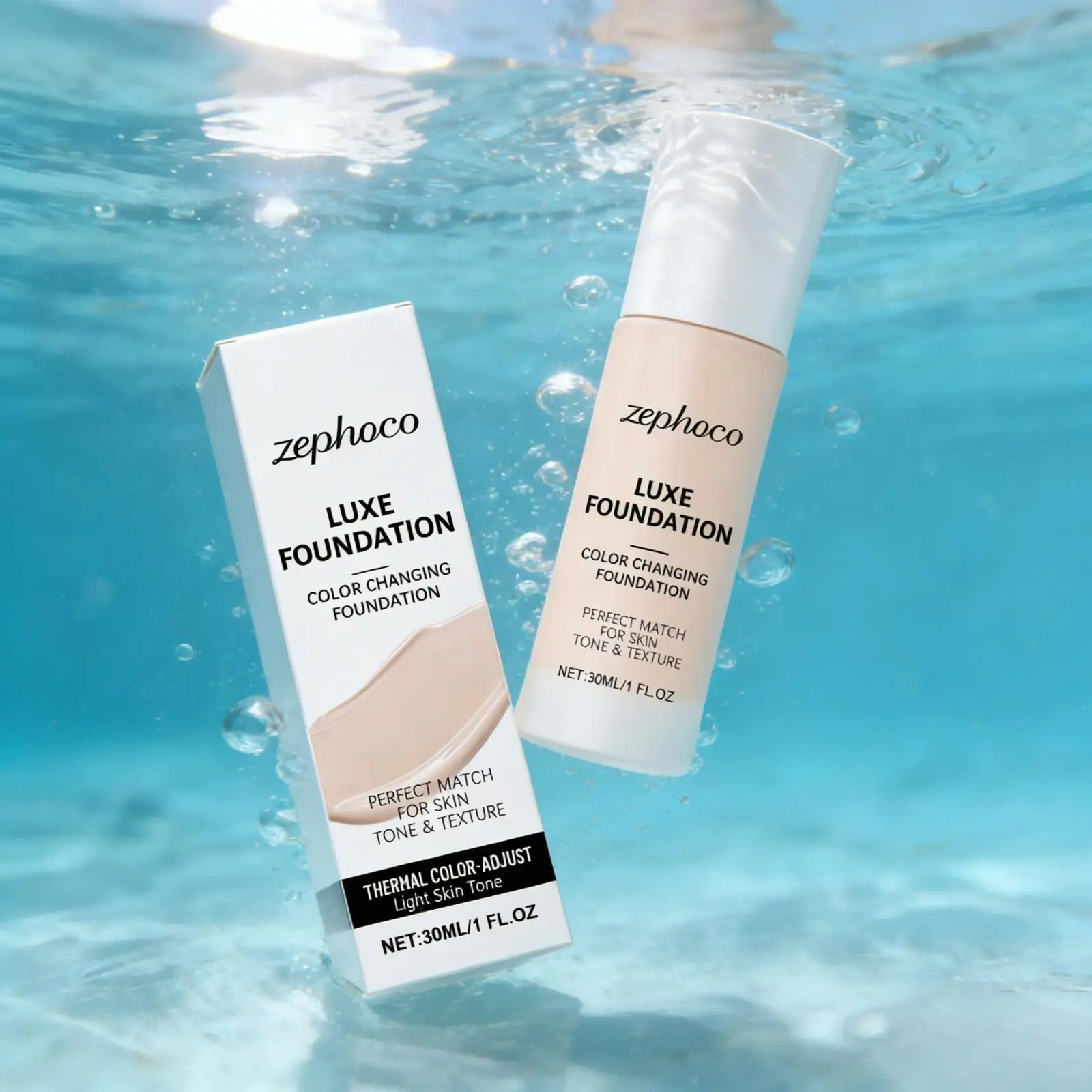 Zephoco Color Changing Foundation Full Coverage Face Makeup Cosmetics Waterproof Moisturizing Skin Tone Even Liquid Foundation