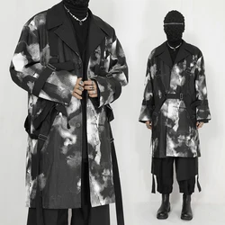 NDNBF Yamamoto style men's long windbreaker jacket, spring and autumn season niche design, ink printed loose windbreaker